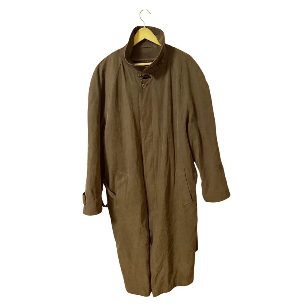 Newport Harbor Mens Belted Trench Coat 44 L Olive Brown Wool Blend Zip-Out Liner